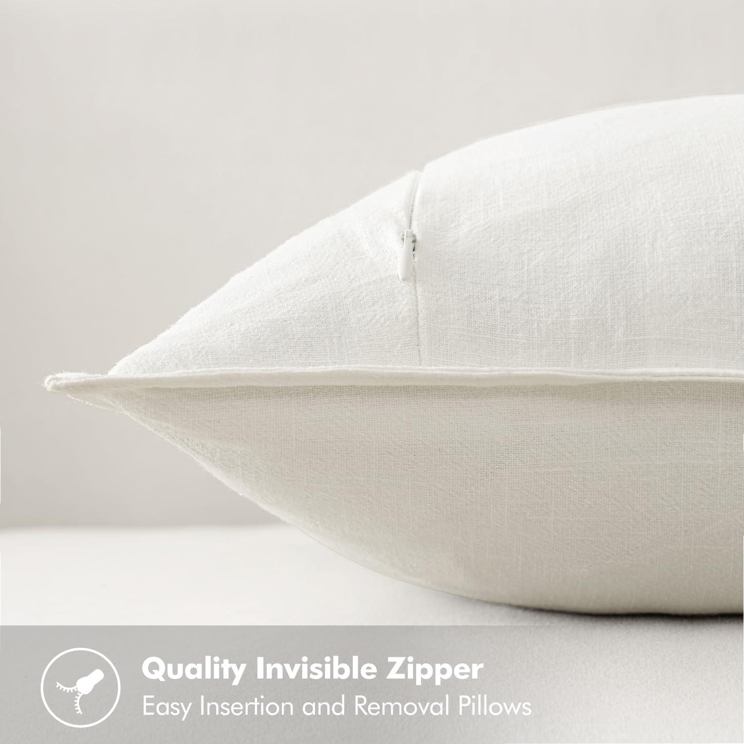 Cream White Linen and Cotton 22x22 Inch Pillow Covers, Pack of 2