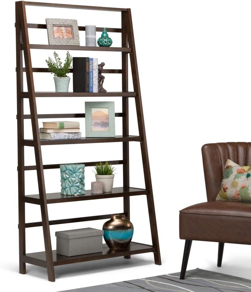 Brunette Brown Solid Wood 5-Shelf Ladder Bookcase