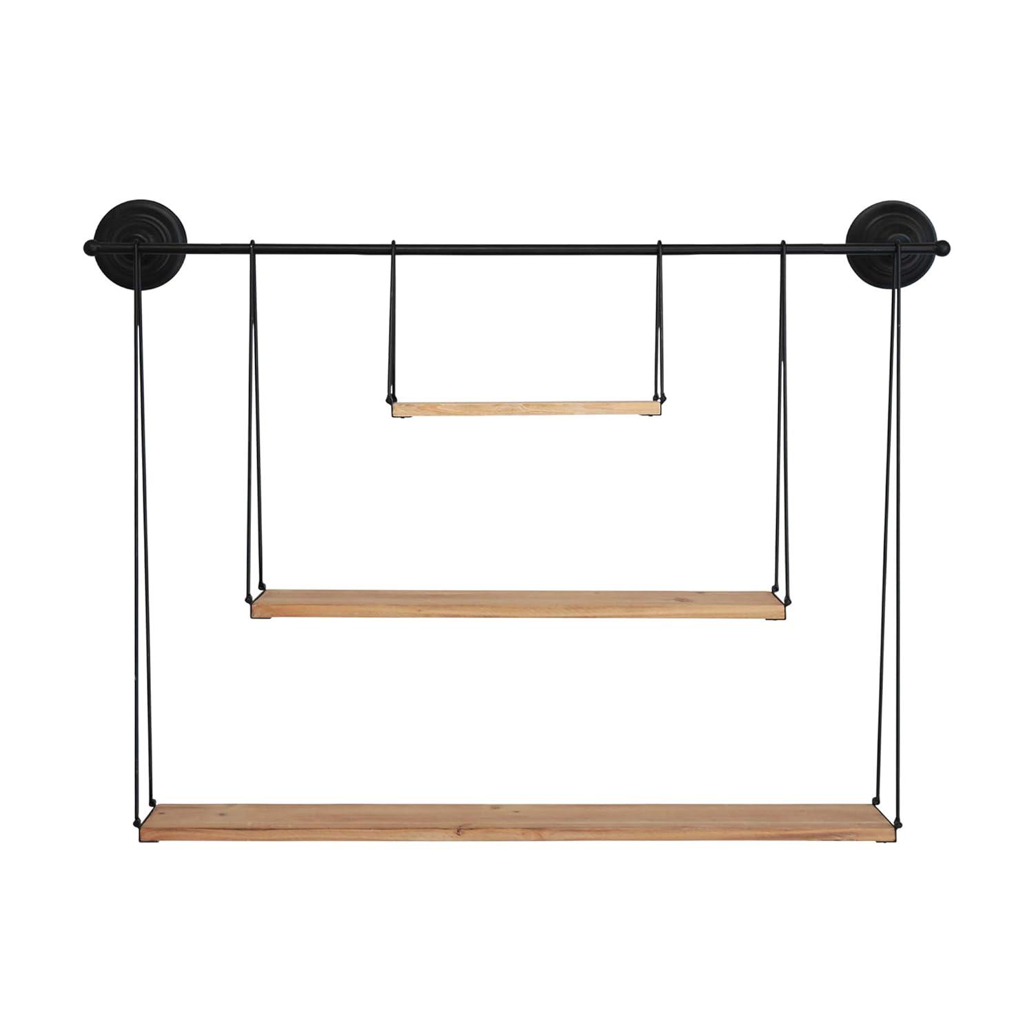 Stratton Home Decor Large 3 Tier Metal and Wood Hanging Wall Shelf, Black