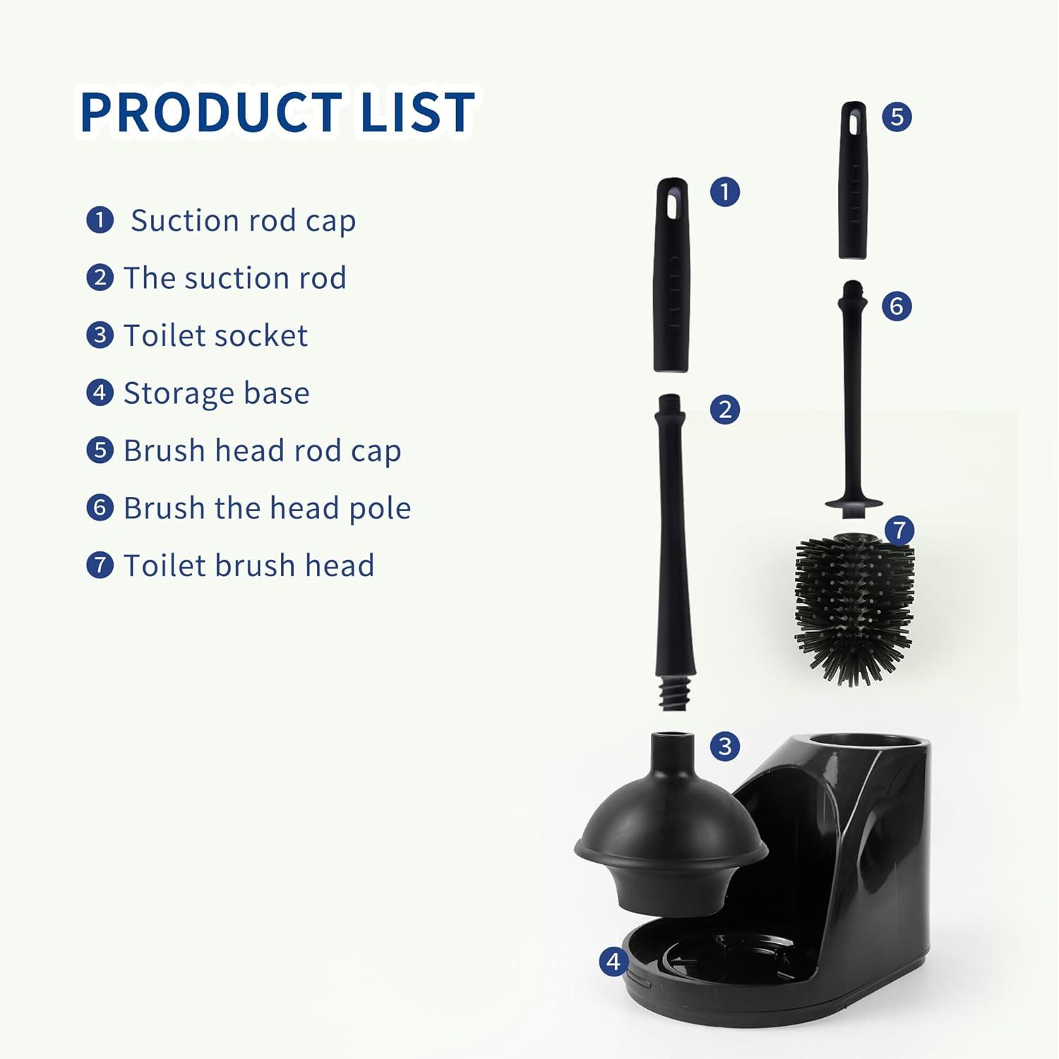 Toilet Plunger and Bowl Brush Combo for Bathroom Cleaning, Black, 1 Set