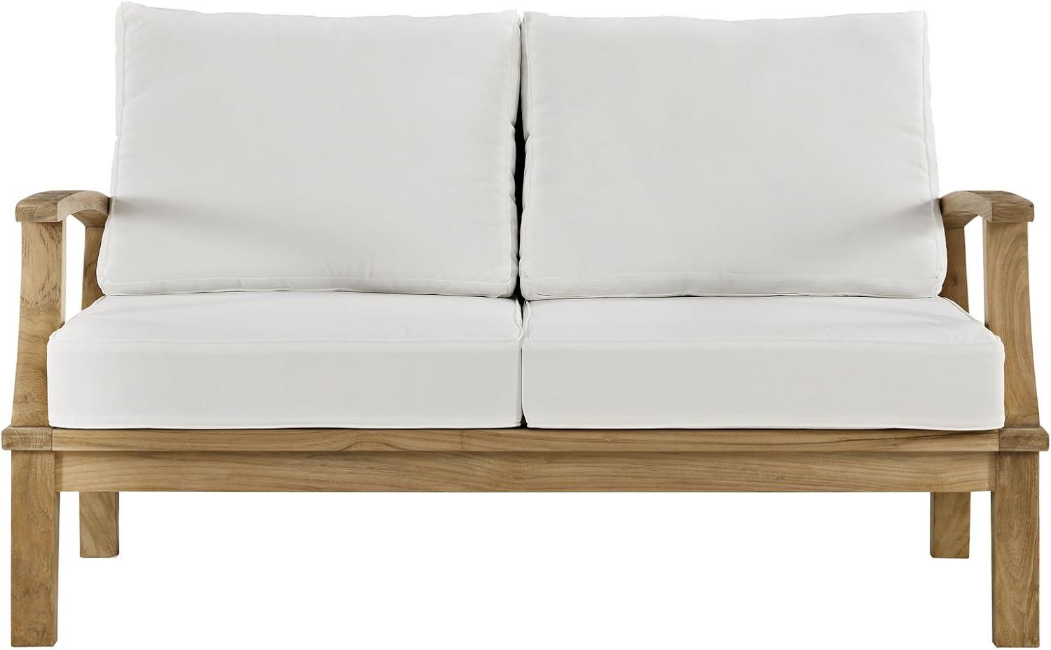 Modway Marina Modern Wood Patio Teak Loveseat in Natural/White