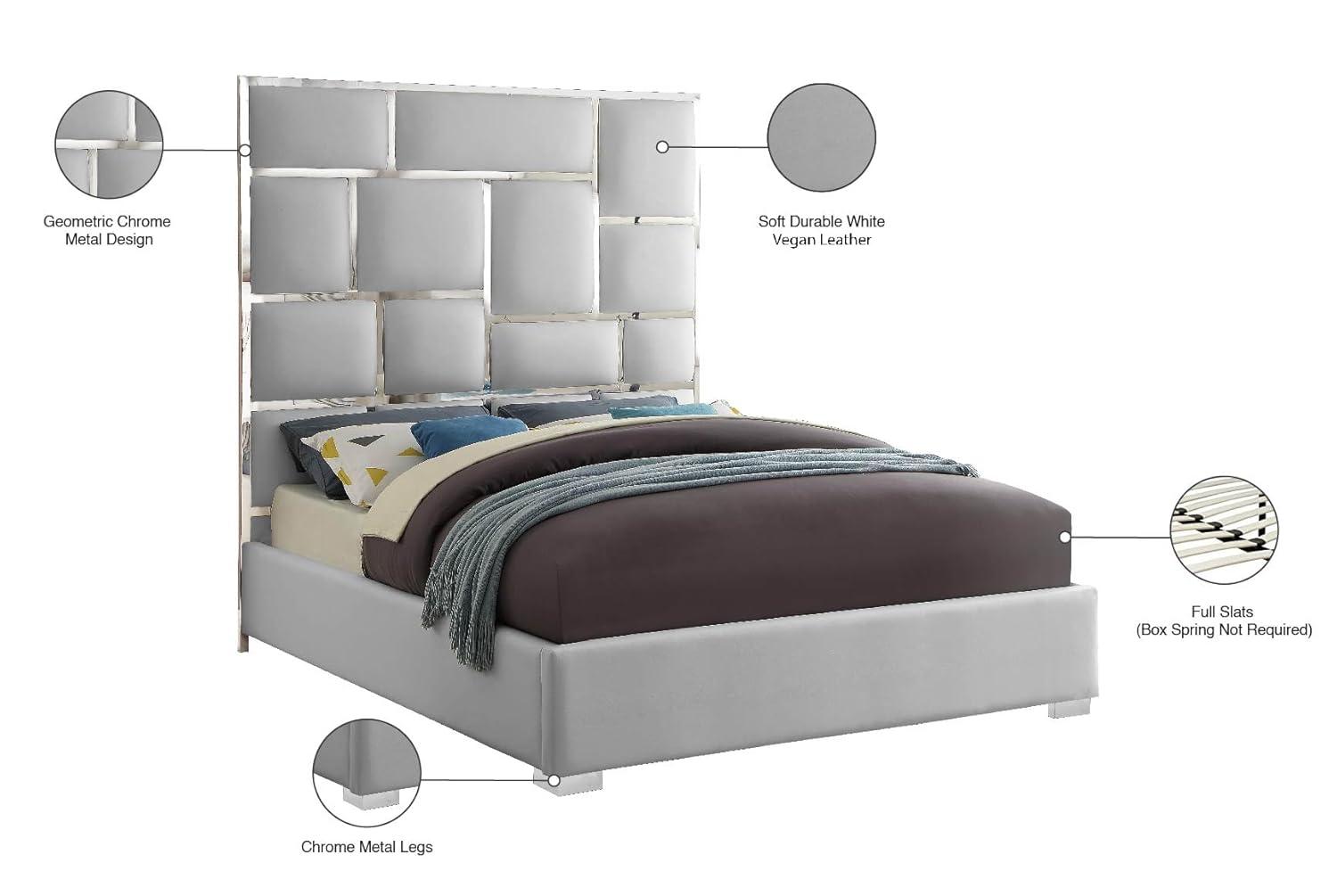 Meridian Furniture Milan Solid Wood and Faux Leather Queen Bed in White