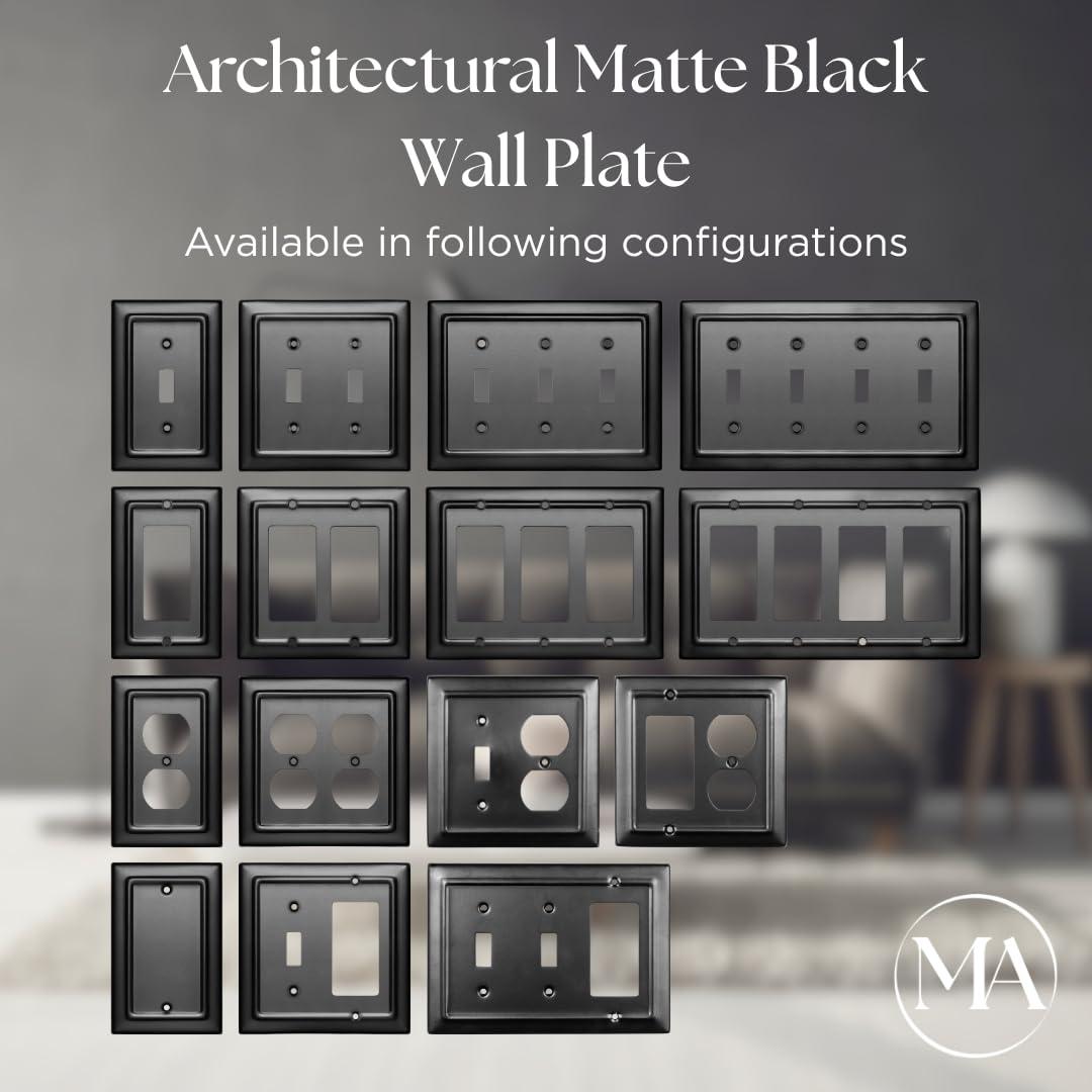 Matte Black Architectural Aluminum 2-Gang Toggle Wall Plate Set