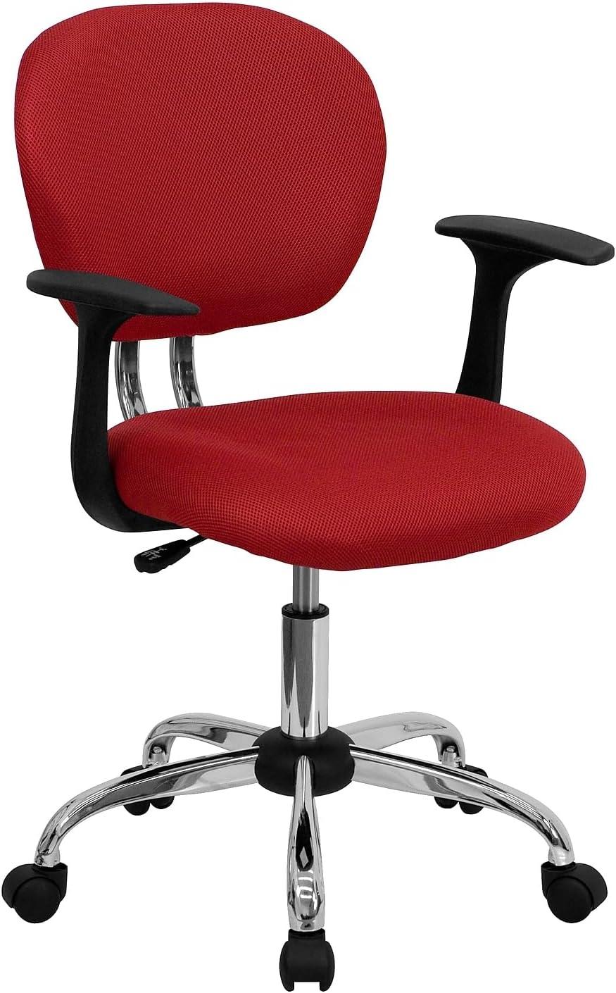 Flash Furniture Mid-Back Red Mesh Padded Swivel Task Office Chair with Chrome Base and Arms