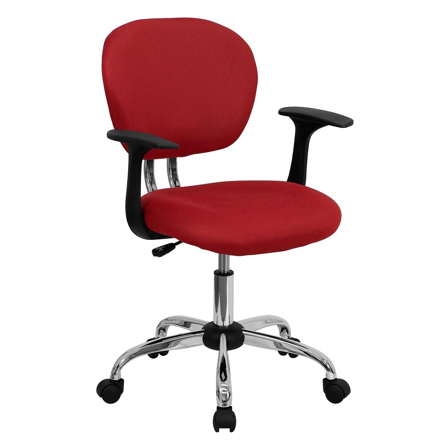 Flash Furniture Mid-Back Red Mesh Padded Swivel Task Office Chair with Chrome Base and Arms