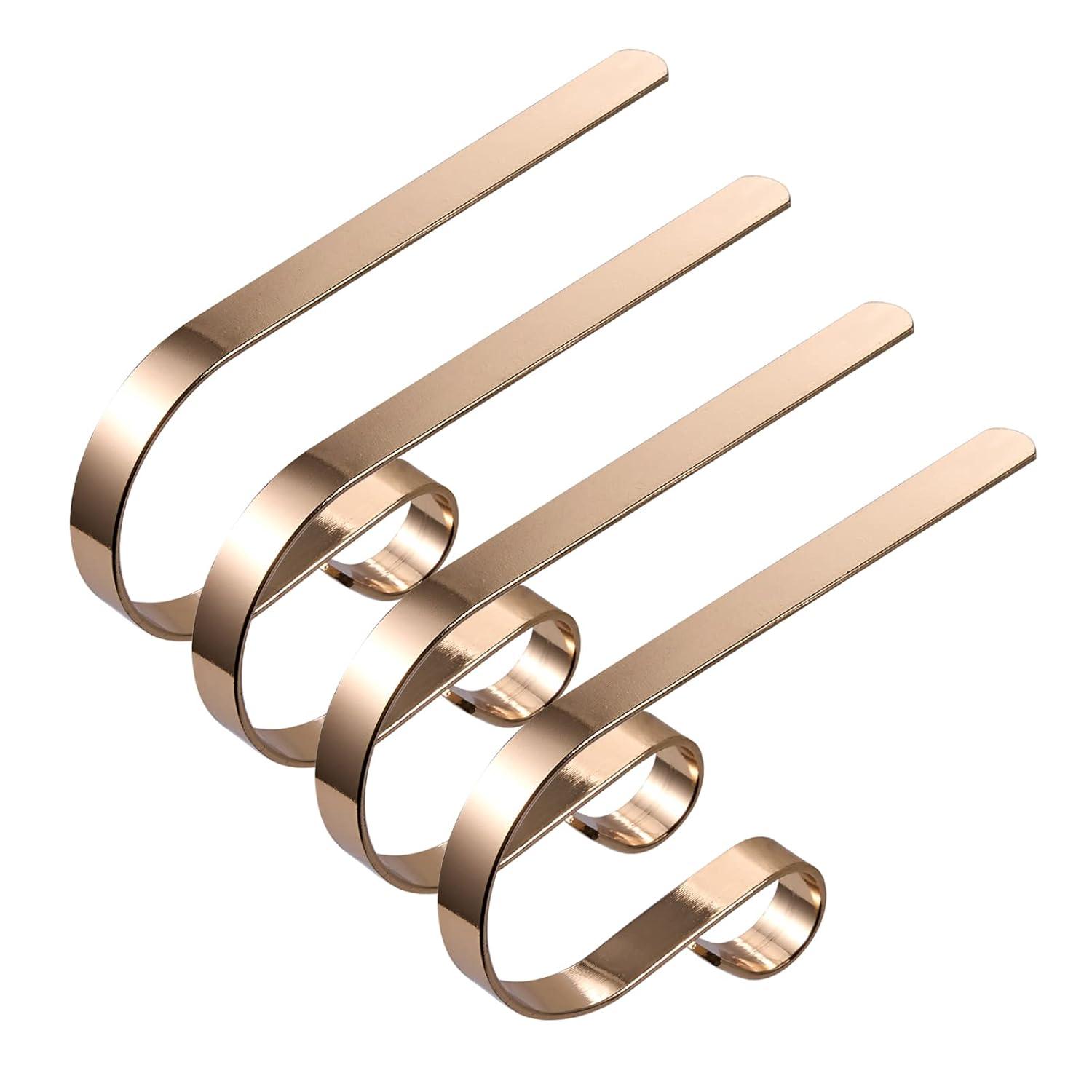 Abaokai 4 Pack Christmas Stocking Holders Metal Mantel Lightweight Adjustable Stocking Holder No-Slip Stocking Hangers for Christmas Party Decoration, Gold