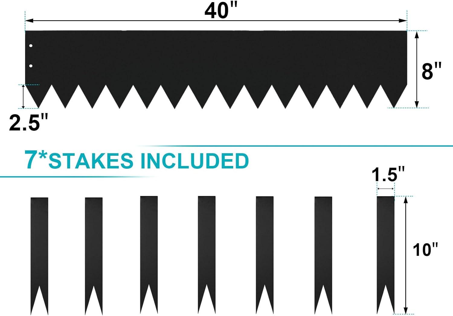 KFFKFF 6 PCS Metal Landscape Edging 40" L x 8" H Galvanized Steel Garden Border Flexible Hammer-In Outdoor Landscaping Edge with 8 Clips for Lawn, Garden, Walkway, Yard (Black)