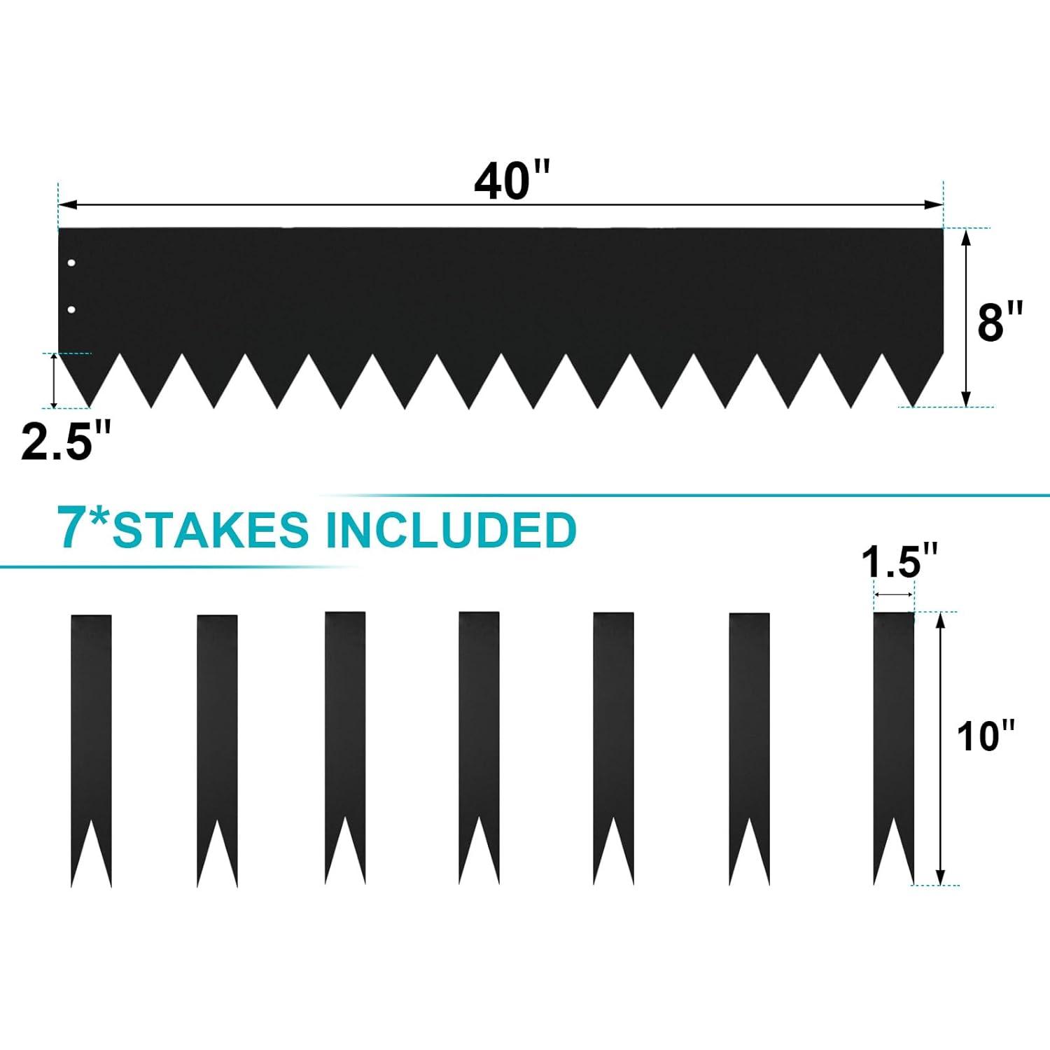 KFFKFF 6 PCS Metal Landscape Edging 40" L x 8" H Galvanized Steel Garden Border Flexible Hammer-In Outdoor Landscaping Edge with 8 Clips for Lawn, Garden, Walkway, Yard (Black)