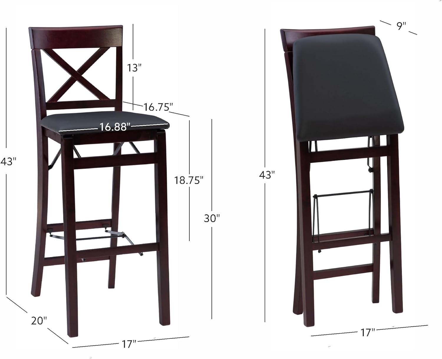 Triena X Back Faux Leather Folding Barstool Espresso - Linon: Padded Seat, Wood Legs, No Assembly Required
