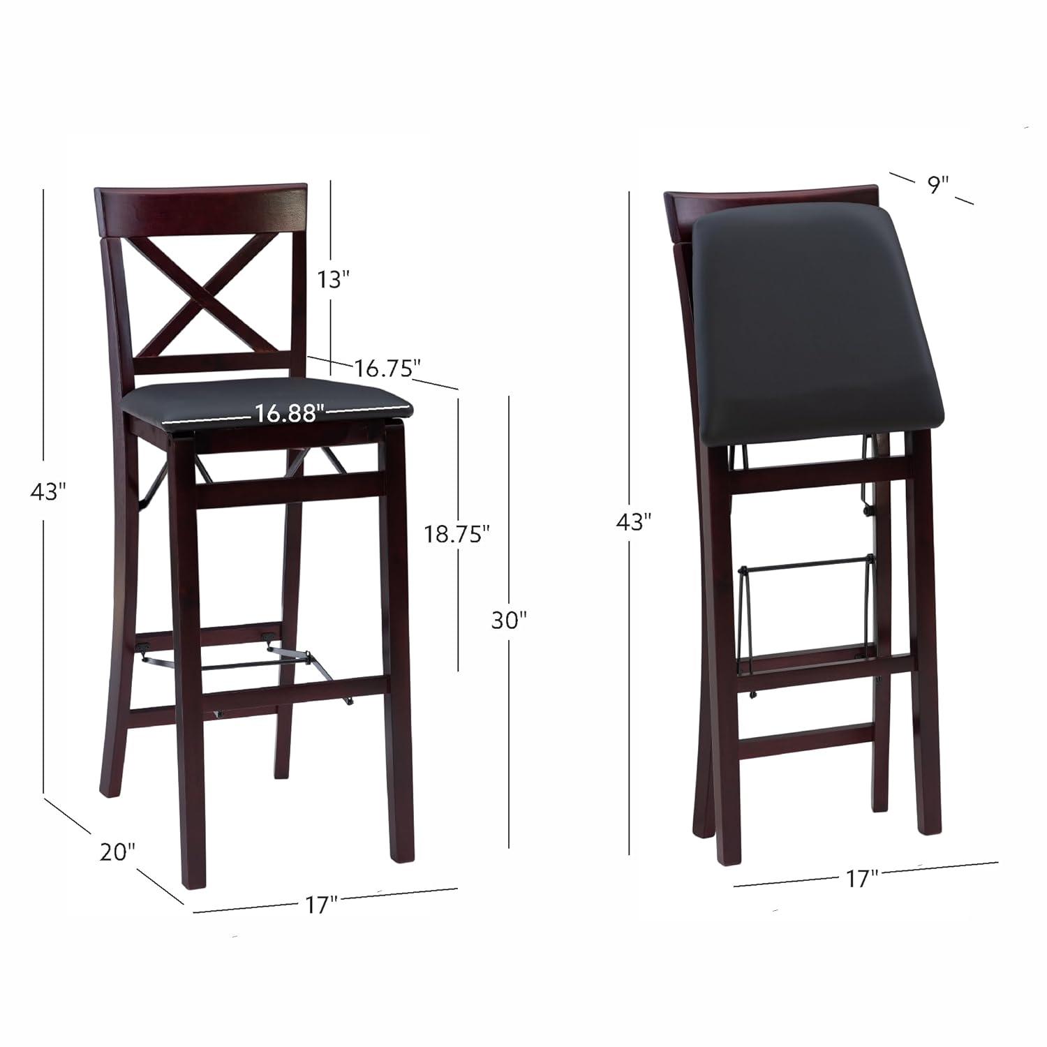 Triena X Back Faux Leather Folding Barstool Espresso - Linon: Padded Seat, Wood Legs, No Assembly Required