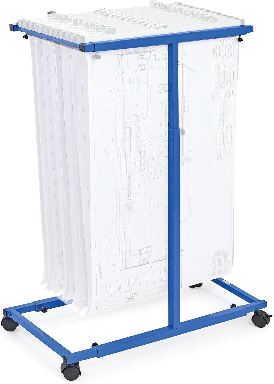 Adjustable Blue Solid Steel Mobile Blueprint Rack with Casters