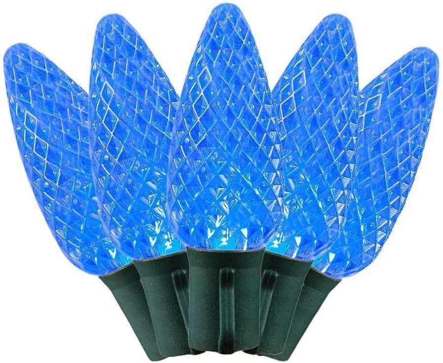 Novelty Lights LED Warm White C9 Faceted, Green Wire (25 Bulbs, 120 V)