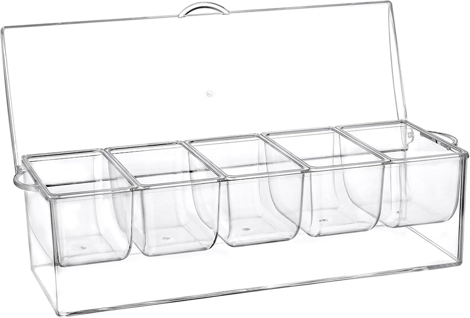 MOLIGOU Chilled Condiment Server with Lid, Chilled Condiment Tray with 5 Removable Compartments, Ice Condiment Serving Containers