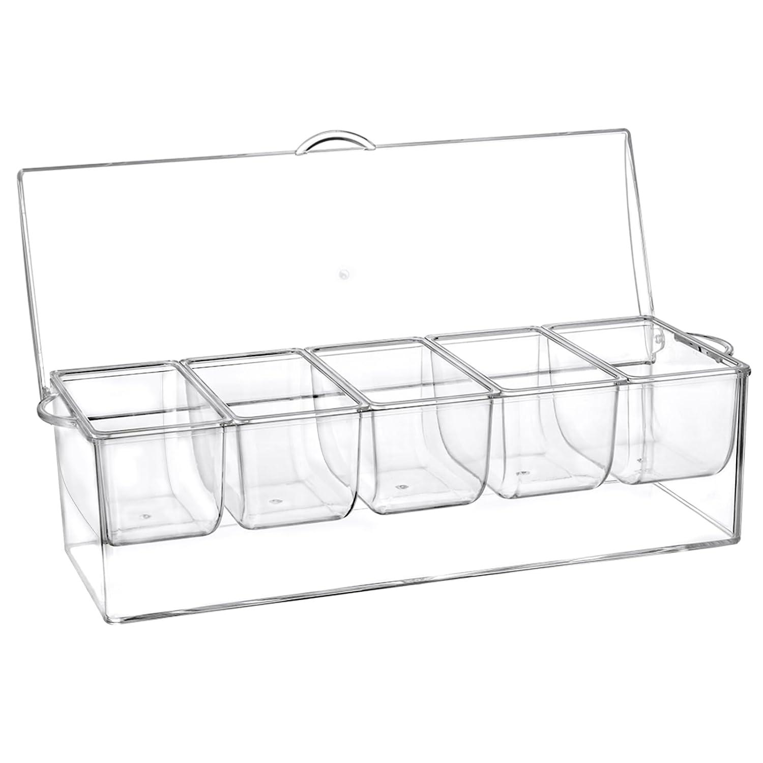MOLIGOU Chilled Condiment Server with Lid, Chilled Condiment Tray with 5 Removable Compartments, Ice Condiment Serving Containers