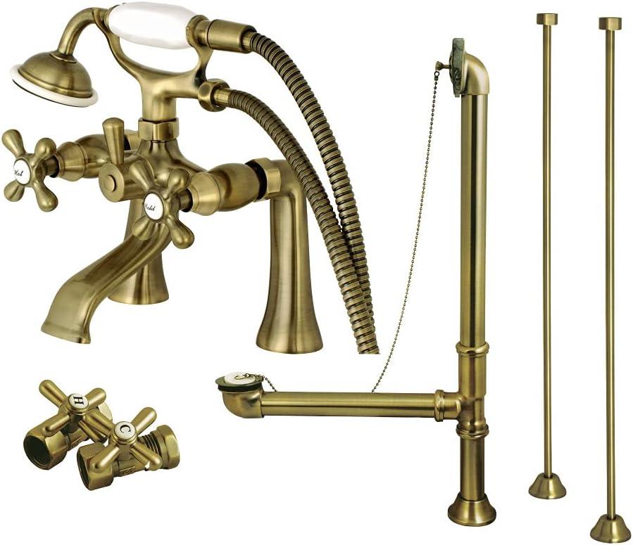Kingston Brass Kingston Brass Vintage Two-Handle 2-Hole Deck Mount Clawfoot Tub Faucet Package with Supply Line, Hand Shower and Tub Drain CCK268SB