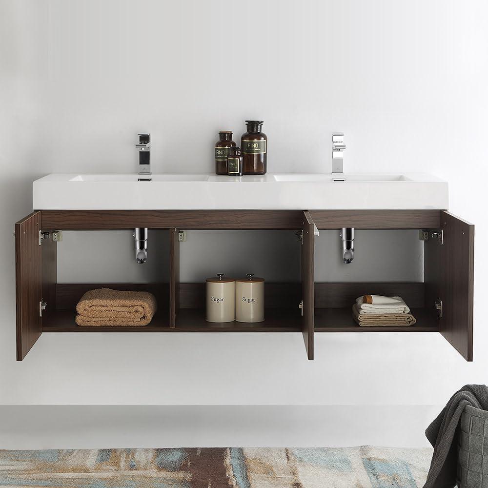 Vista 60'' Wall Mounted Modern Double Bathroom Vanity with Acrylic Vanity Top