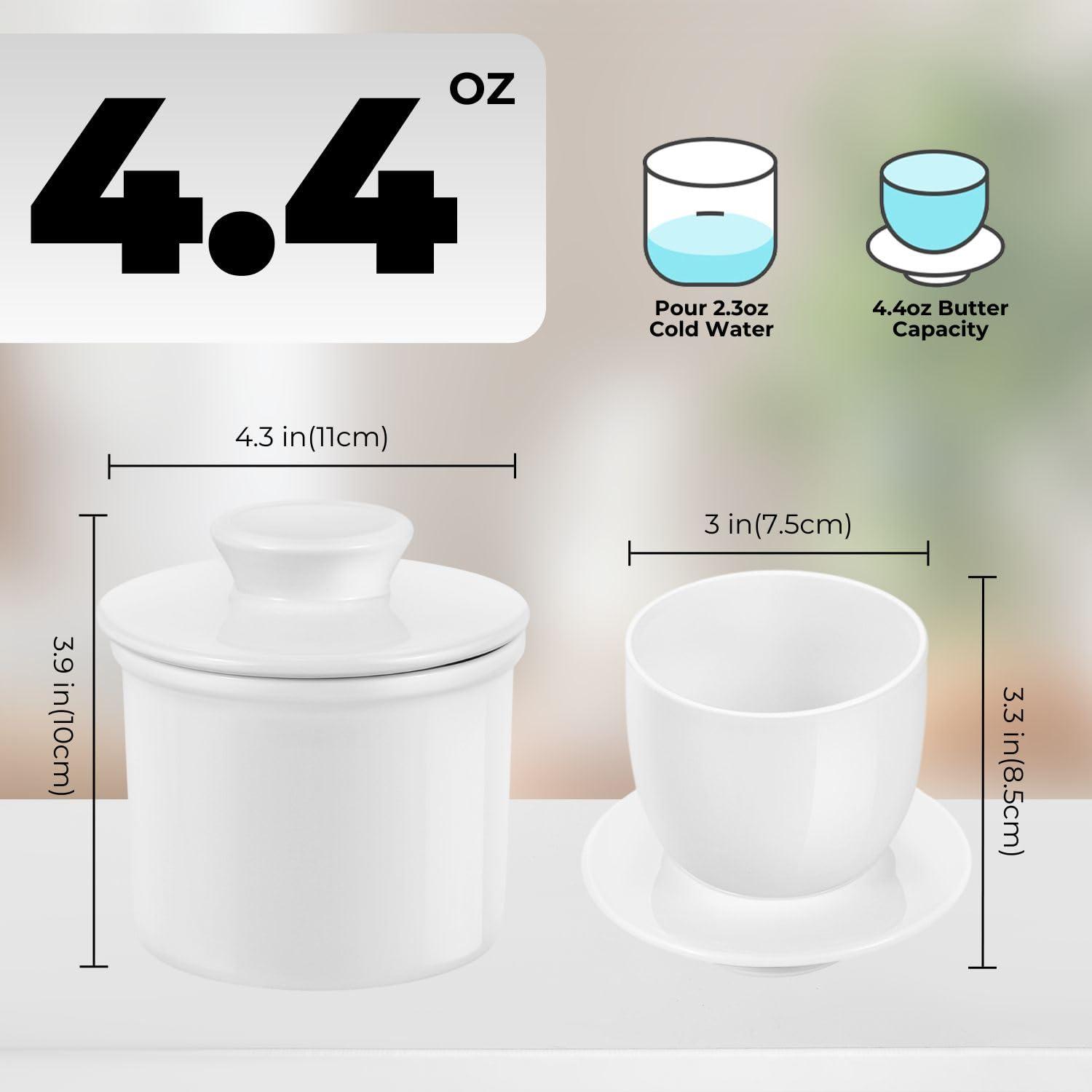 Flexzion Porcelain Butter Crock Butter Keeper, French Butter Dish Bell with Lid, Tabletop Spreadable Soft and Fresh Water Sealed Butter Holder Cafe Retro Collection Farmhouse Decor (White)