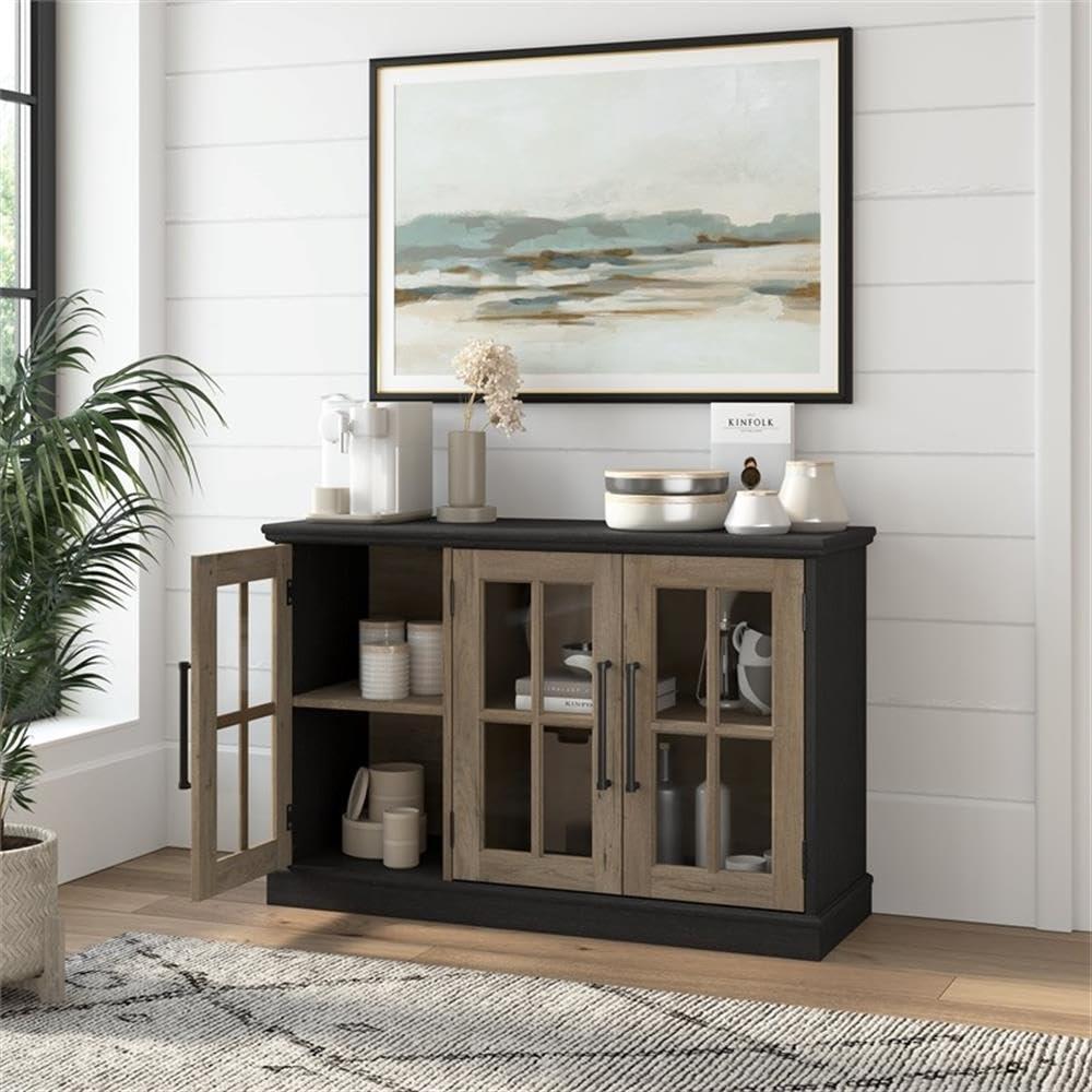 Bush Furniture Westbrook Adjustable Shelf Vintage Sideboard, Wood Composite Black