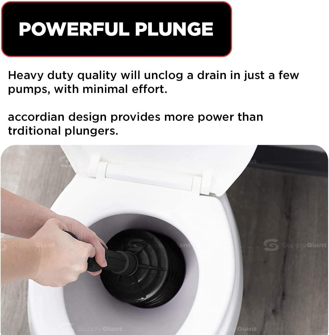 Supply Giant SU3227 Accordion Toilet Plunger, Unclogs Sinks, Toilets, and baths, with Large Bellows for Extra Powerful Plunge