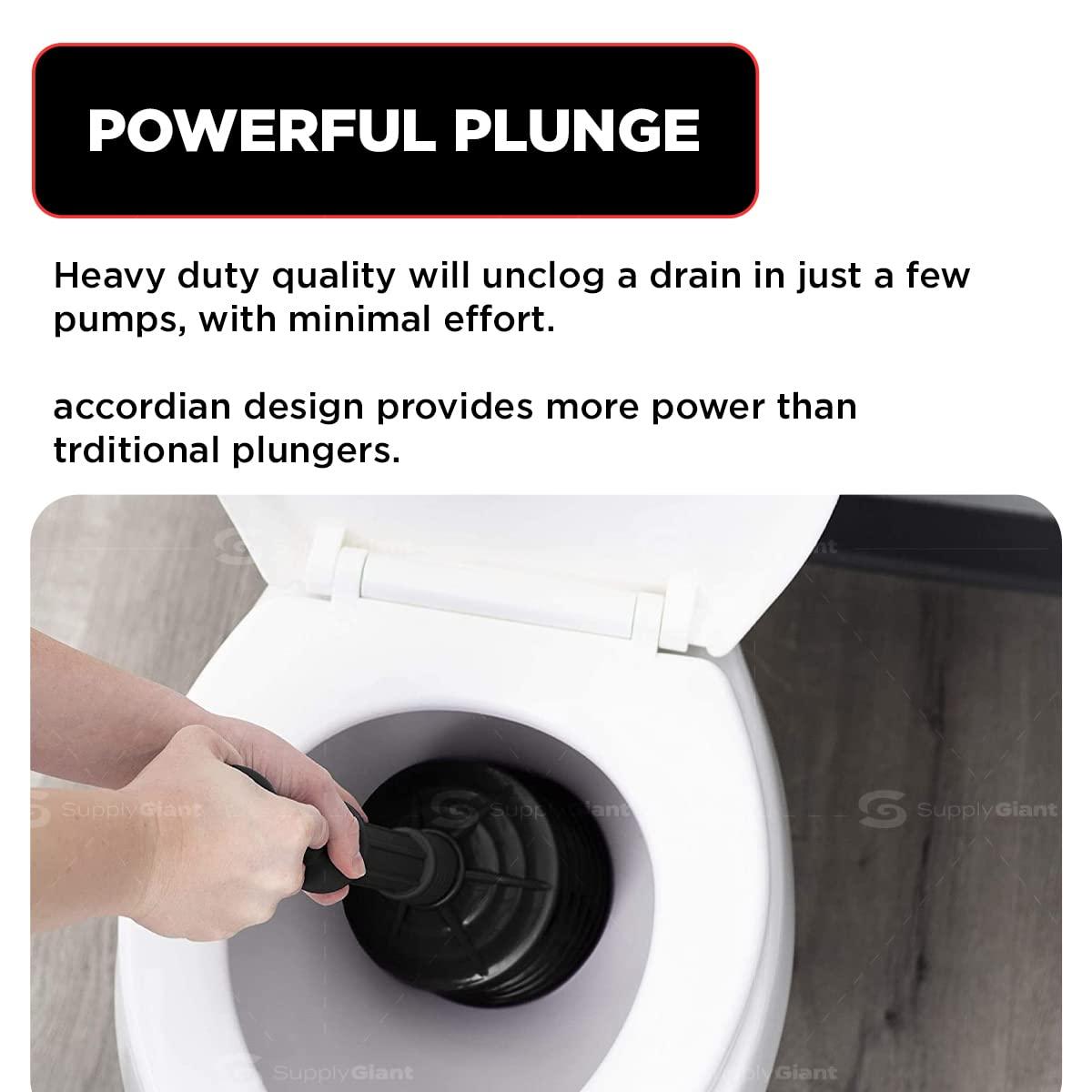 Supply Giant SU3227 Accordion Toilet Plunger, Unclogs Sinks, Toilets, and baths, with Large Bellows for Extra Powerful Plunge