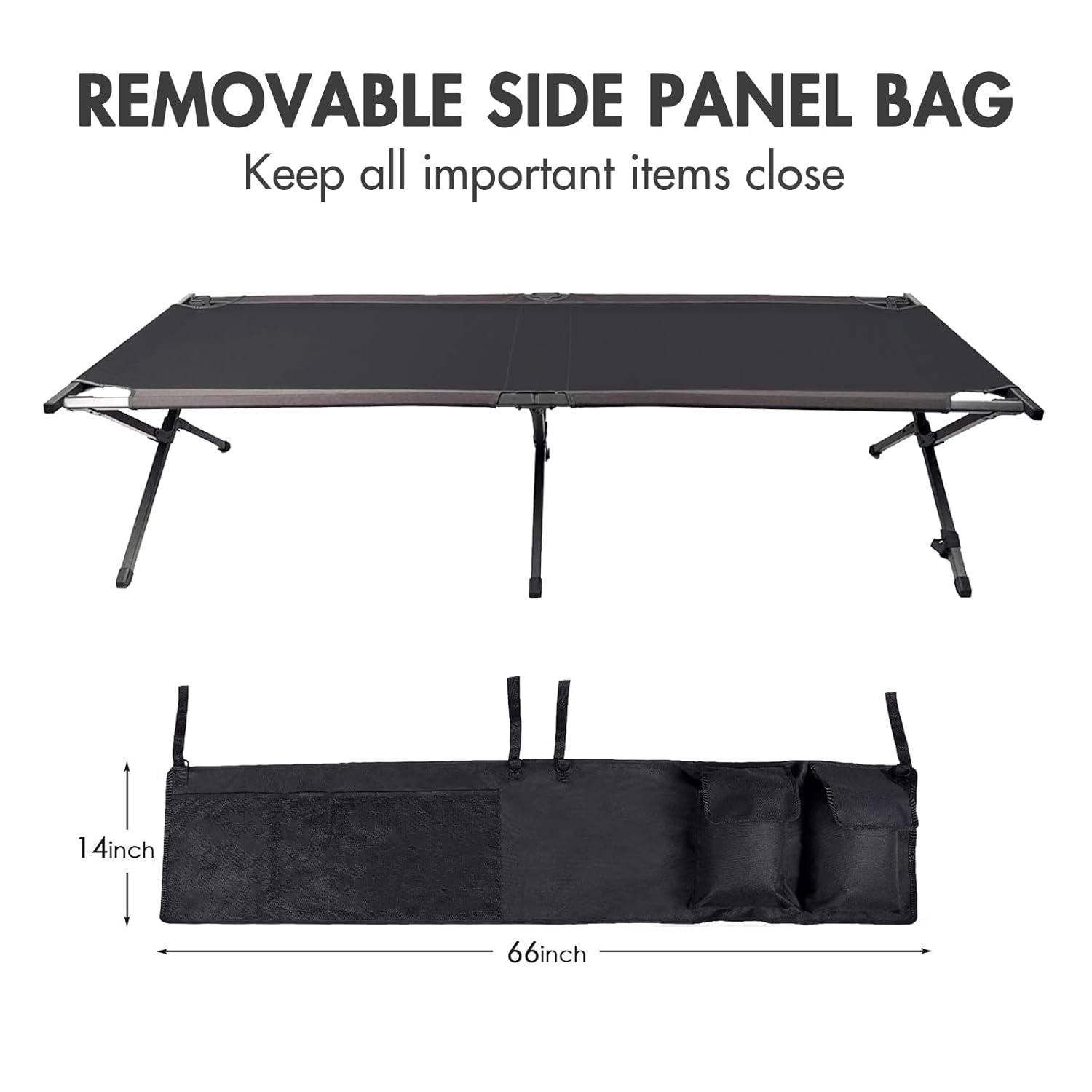 PORTAL Folding Portable, Guest Carry Bag and Side Storage Organizer, Camping Adults Away Tent Sleeping Cot Bed, Supports 300 LBS, Black