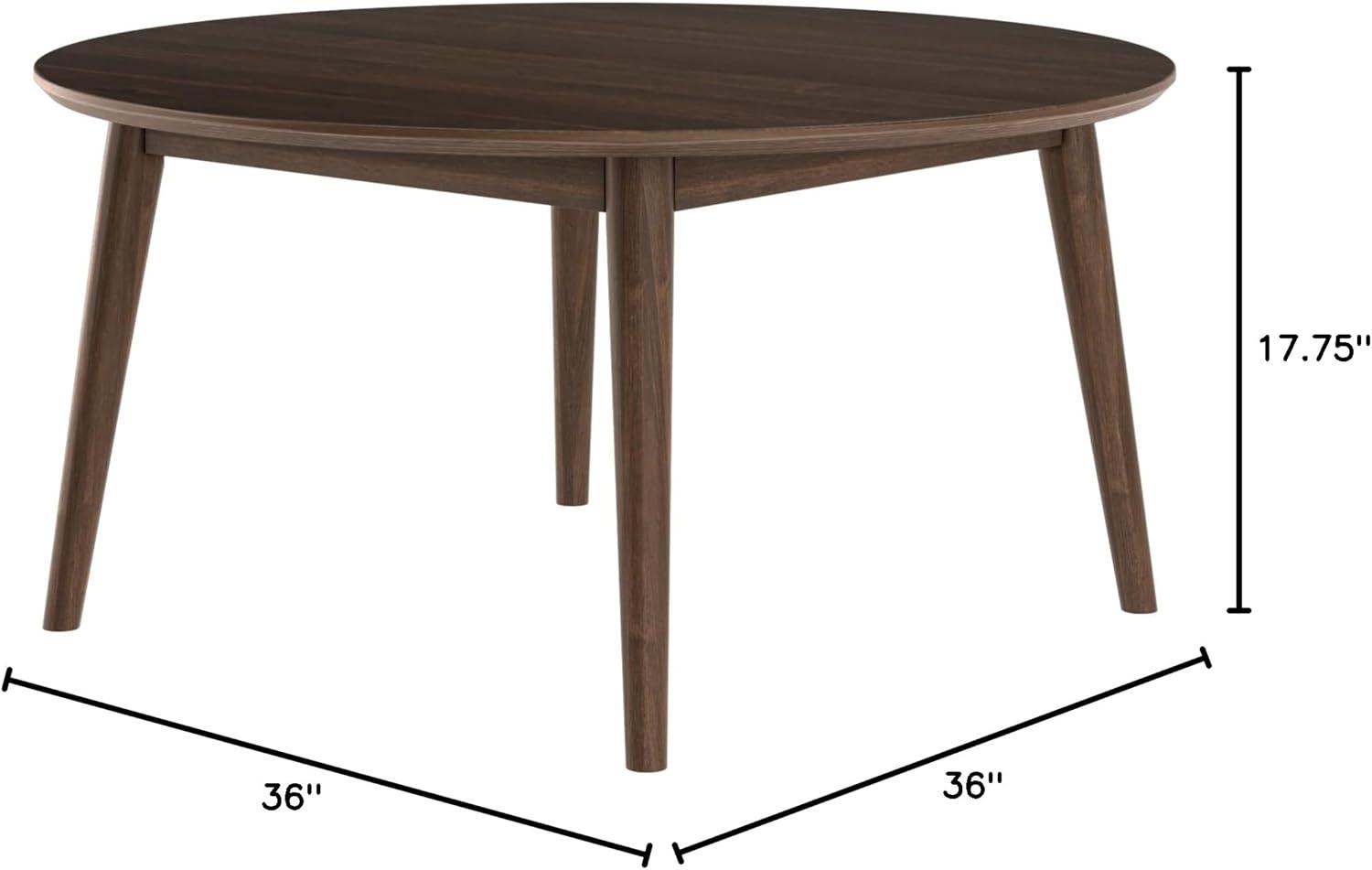 Mid Century Modern Round Walnut Wood Coffee Table, 36 Inch