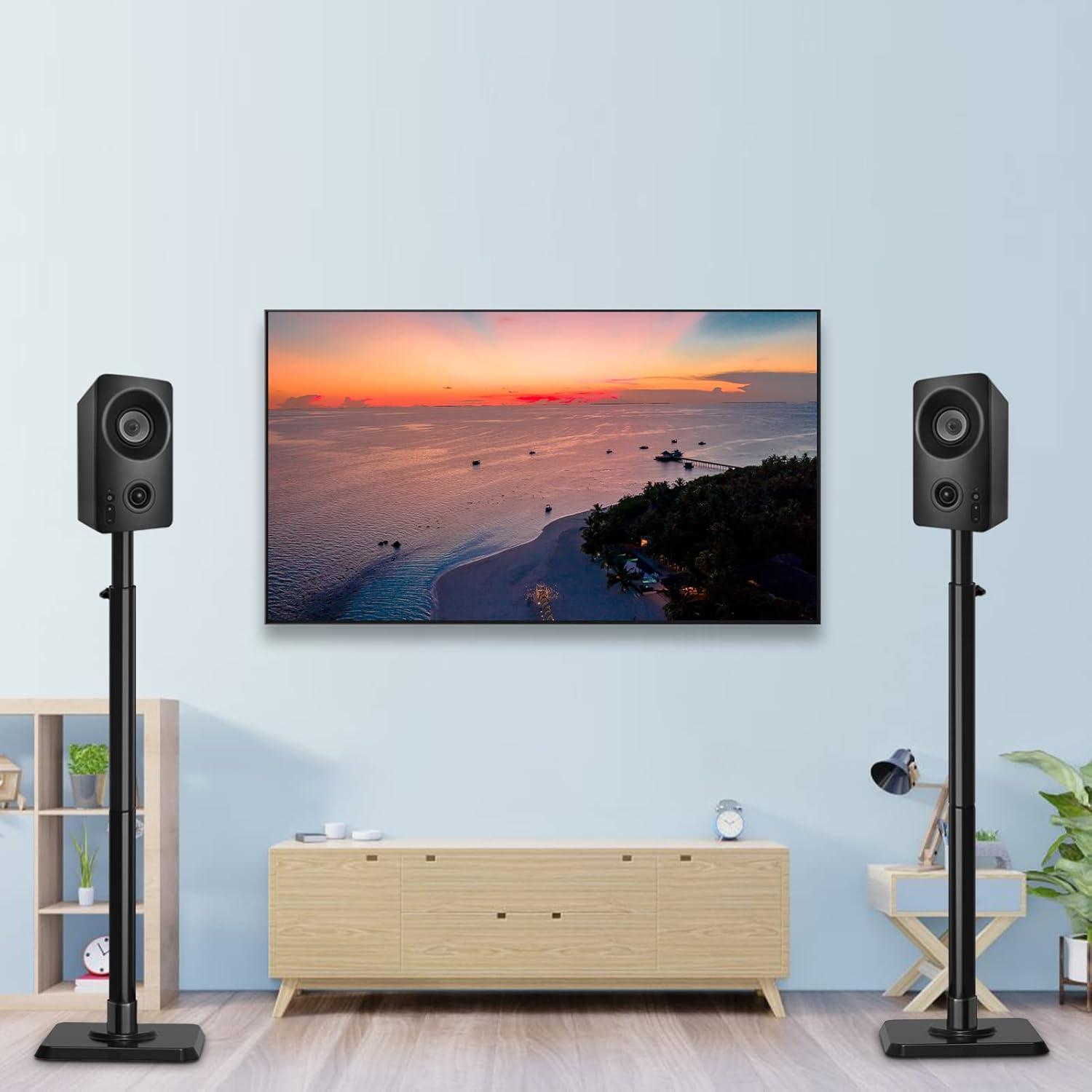 Adjustable Black Cast Iron Speaker Stands with Wire Management