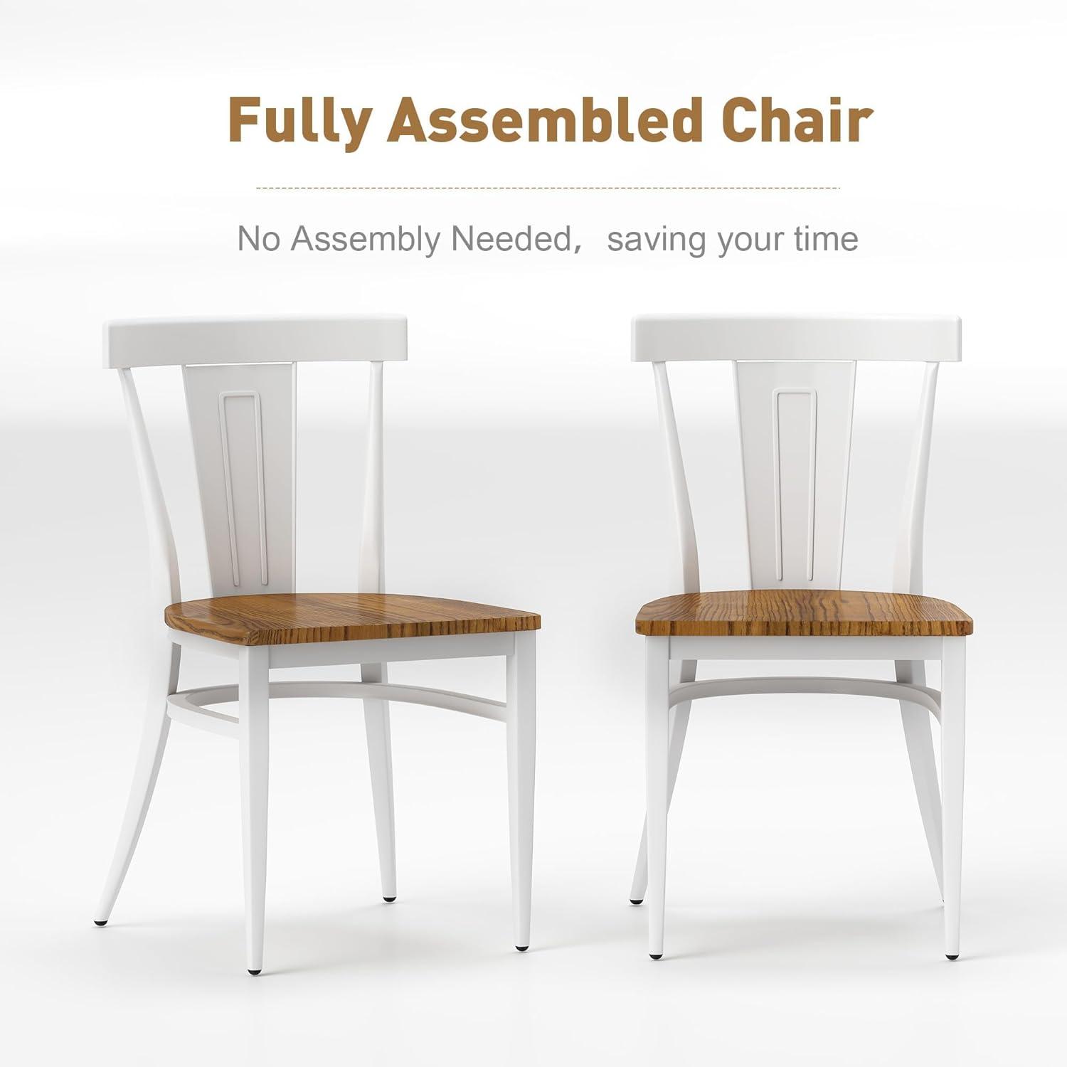 KARMAS PRODUCT Modern White Armless Dining Chairs Set of 2 --Heavy Duty Wood Seat and Iron Frame Kitchen Side Chairs for Restaurant Cafe Bistro,Ergonomic Design,Comb Back