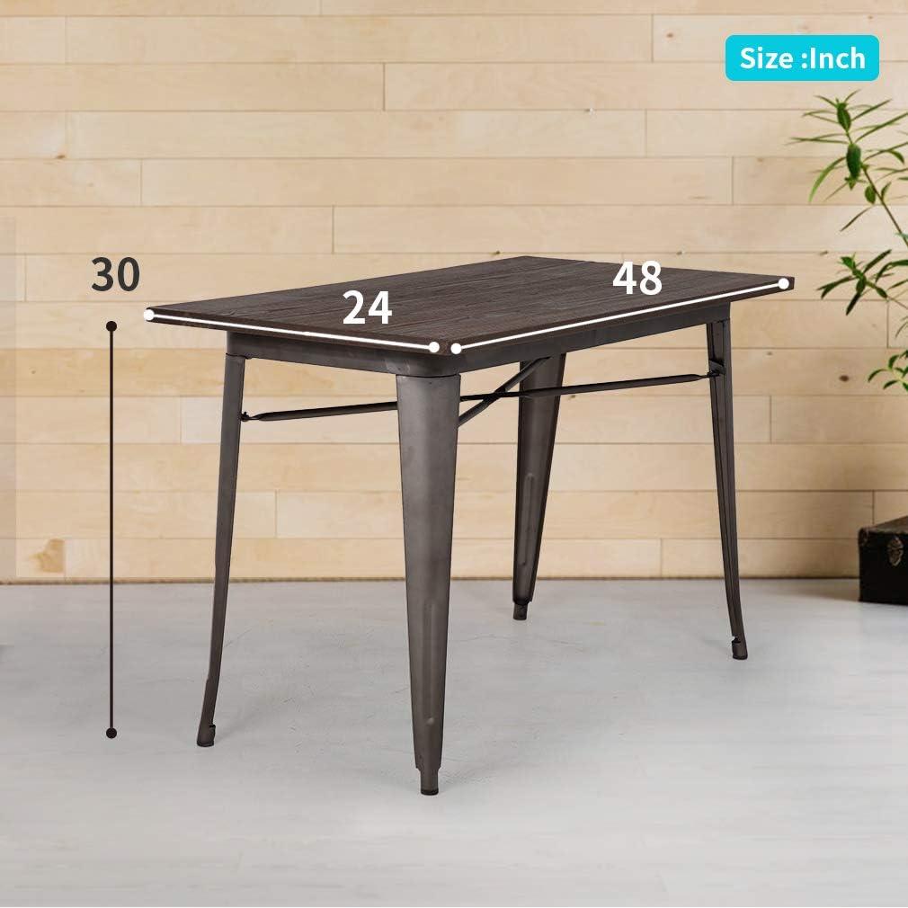 Bronze Industrial Metal and Wood Rectangular Dining Table