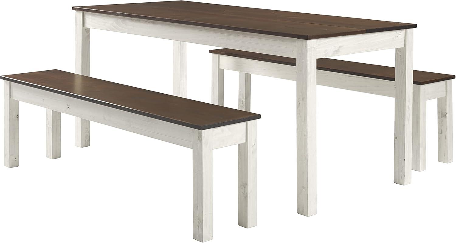 Bridge Brazil Wood Bench White Distressed | Furniture Dash White distressed finish, seat in brown lacquer.