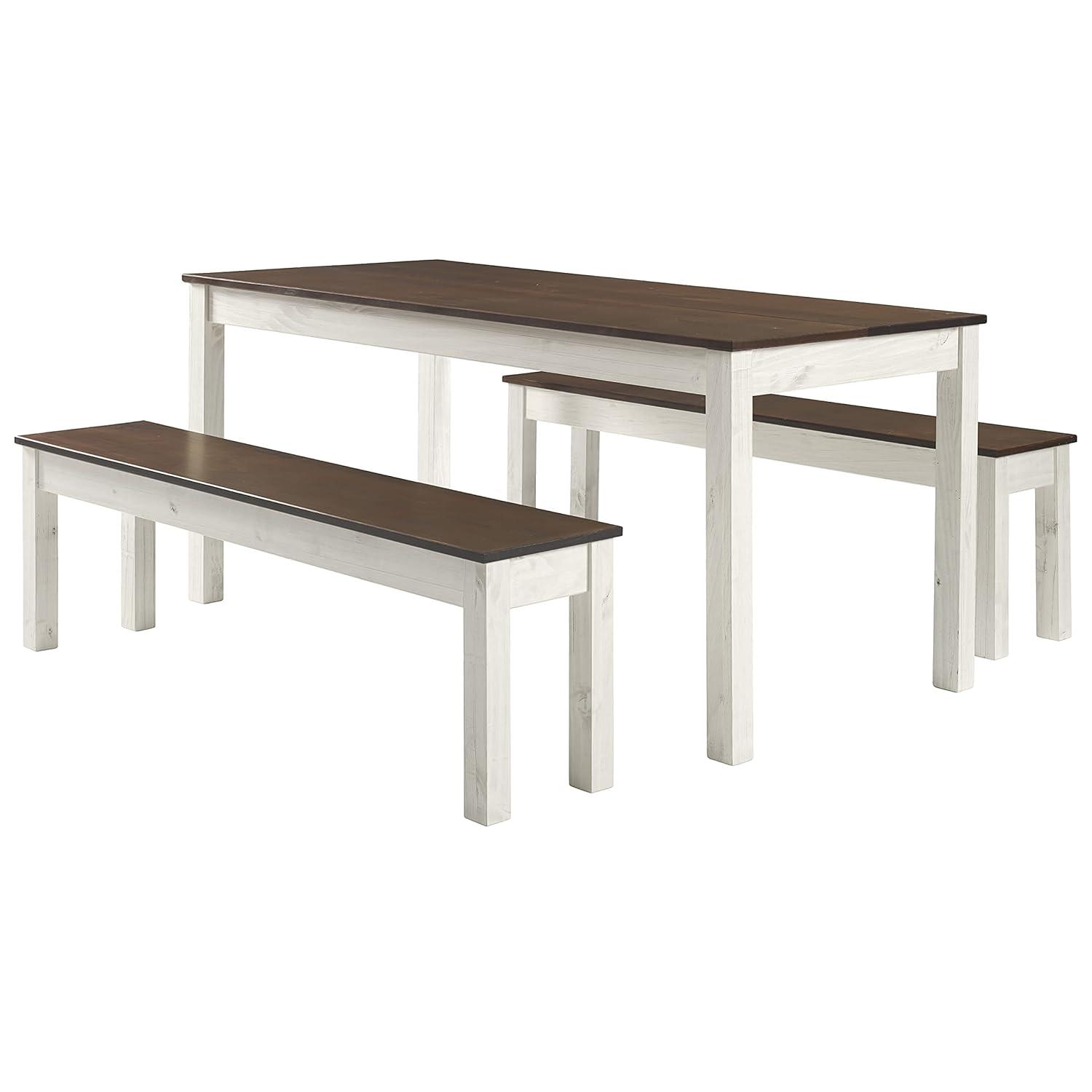 Bridge Brazil Wood Bench White Distressed | Furniture Dash White distressed finish, seat in brown lacquer.