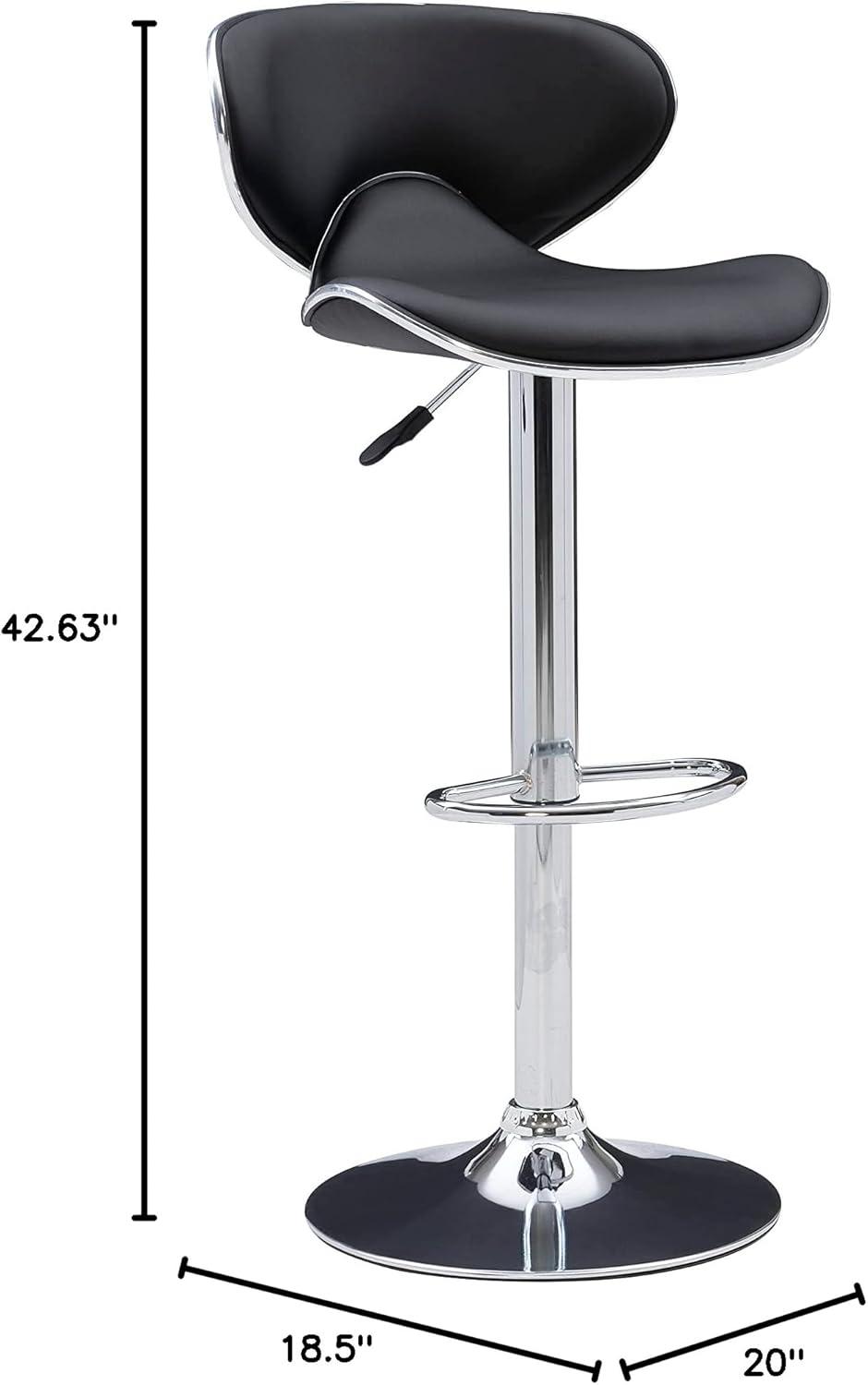 Powell Rounded Back Bar Stool, 24"-32" Adjustable Height, Chrome with Black Faux Leather, Includes 1 Stool