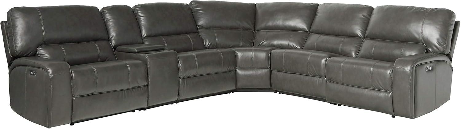 Gray Leather Six-Piece Sectional with Storage and Cup Holder