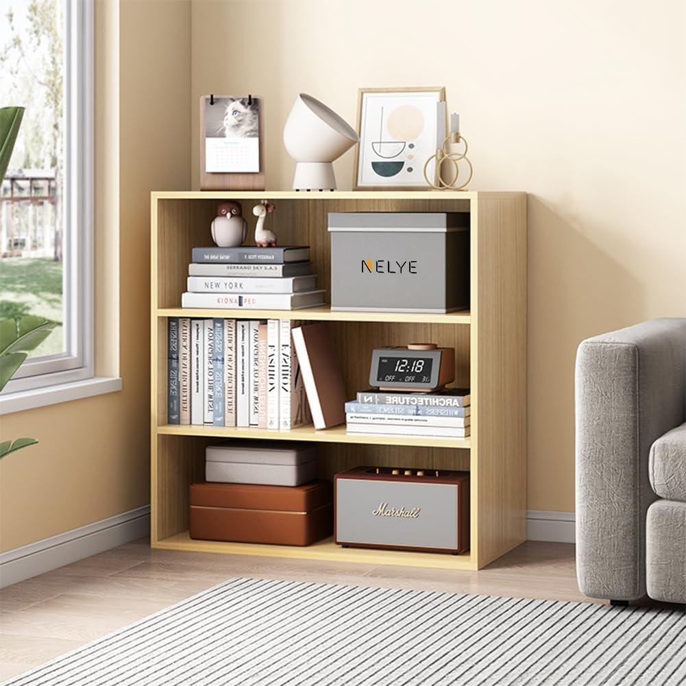 Basic Open Shelf Bookcase - 3-Tier Wooden Cube Storage Shelves Split Bookshelf, White