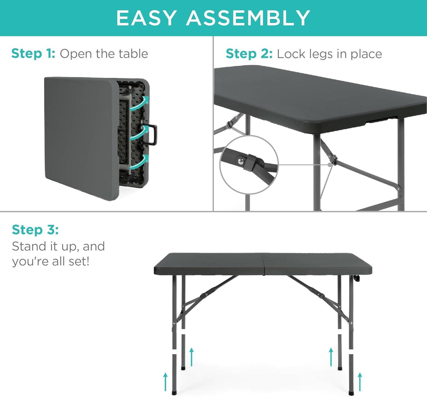 Best Choice Products 4Ft Plastic Folding Table, Indoor Outdoor Heavy Duty Portable W/ Handle, Lock For Picnic