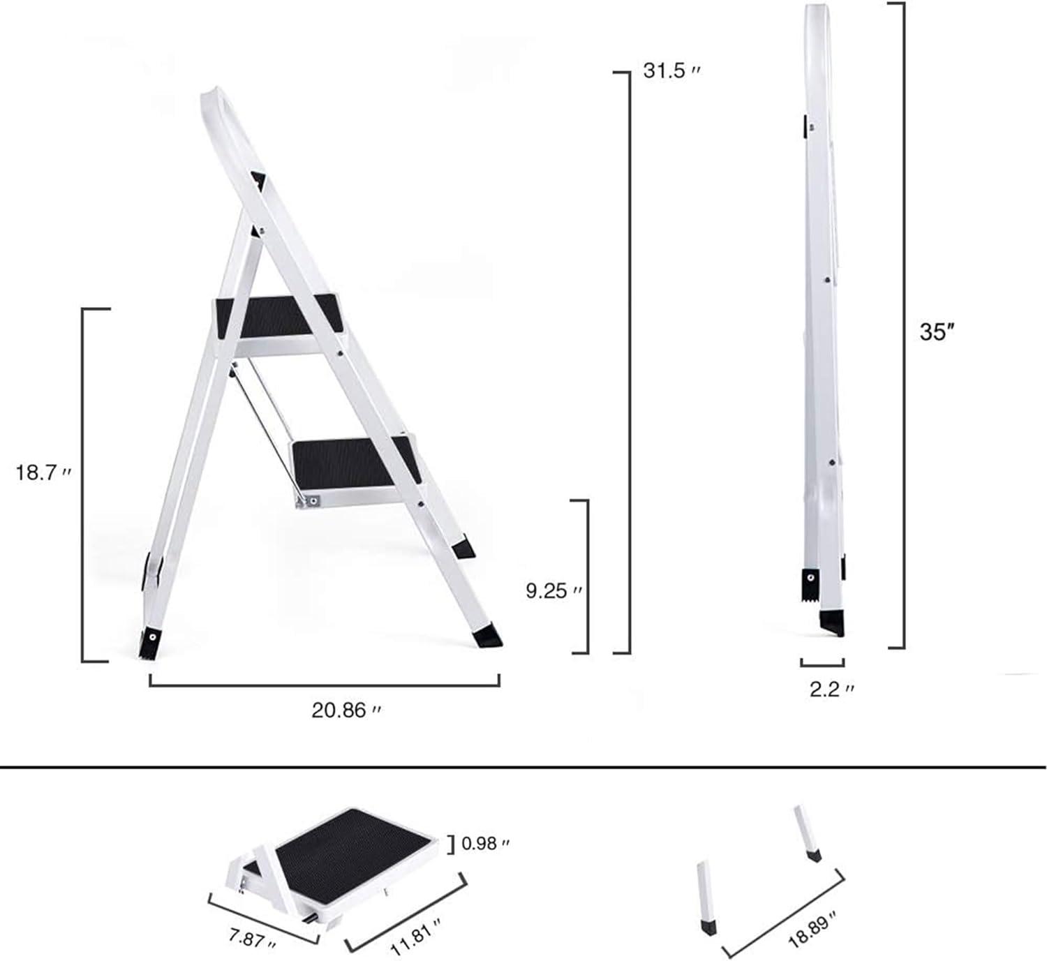 Delxo White Foldable Steel 2-Step Ladder with Hand Grip