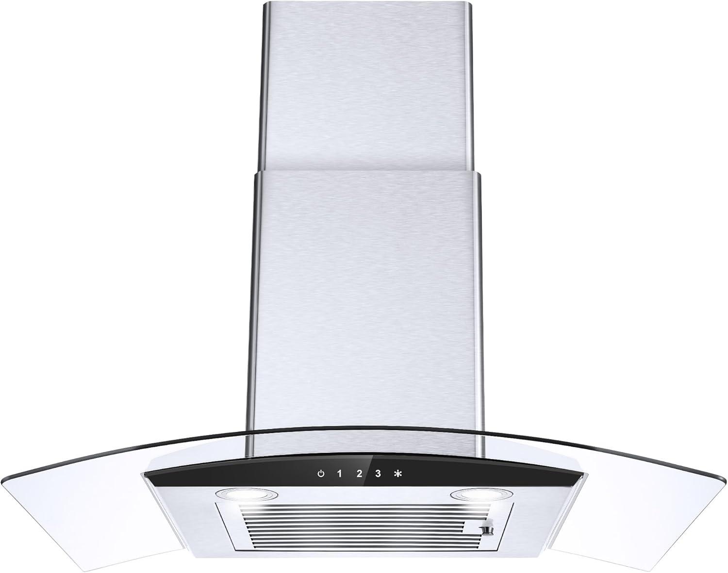 30'' Stainless Steel Convertible Wall Mounted Range Hood with Glass Canopy