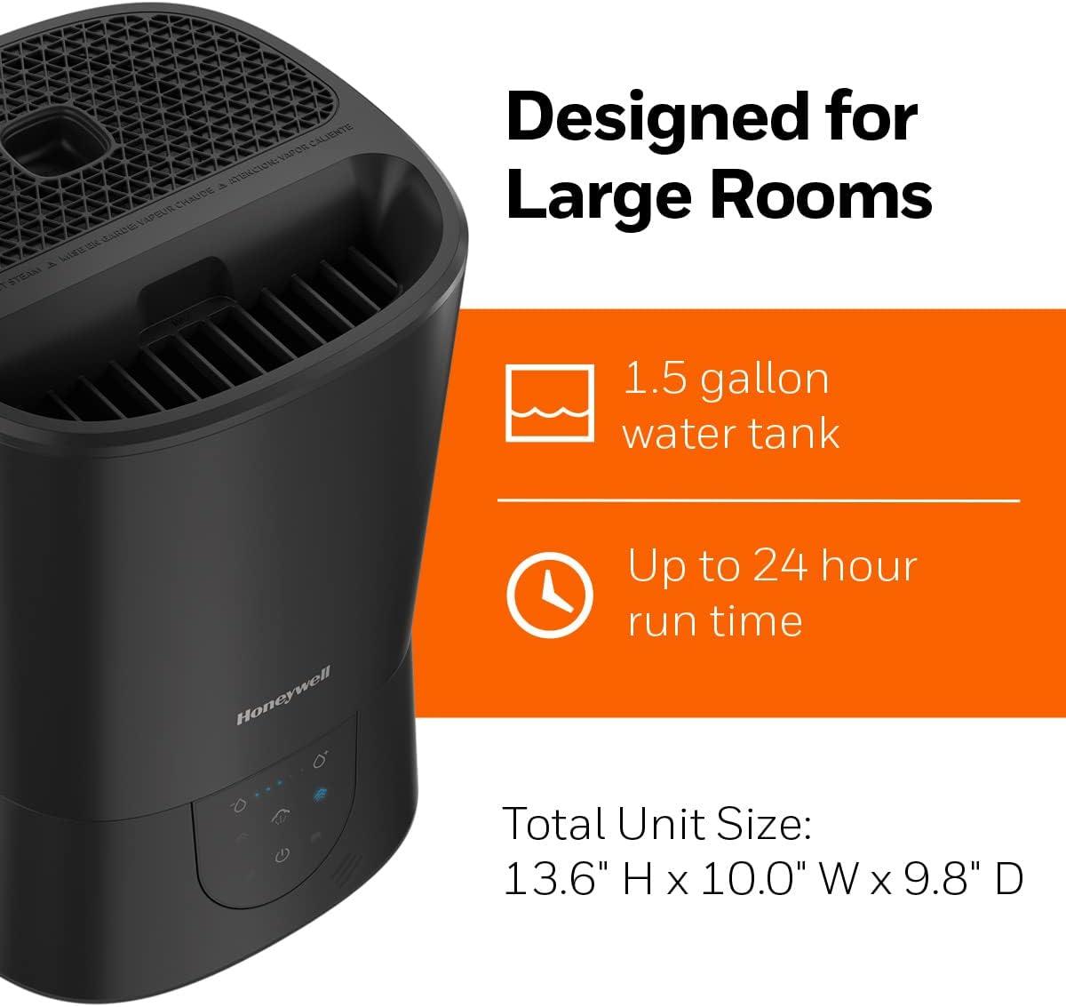 BEACHWATER POOL & SPA, LLC Easy-To-Care Filter Free Warm Mist Humidifier, Medium Rooms, 1.5 Gallon Tank – Humidistat For Bedroom, Home Or Office