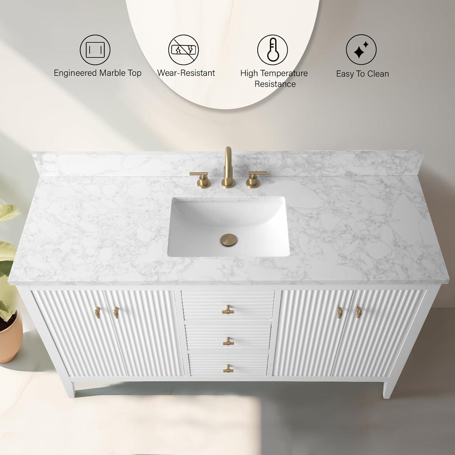 60'' Single Bathroom Vanity with Engineered Marble Top