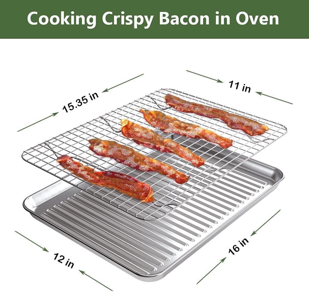 APPENIN WINTER PARK CORP Baking Sheet With Rack Set (2 Pans + 2 Racks), Stainless Steel Cookie Sheet With Cooling Rack, Nonstick Baking Pan, Warp Resistant & Heavy Duty & Rust Free, Size 16 X 12 X 1 Inches