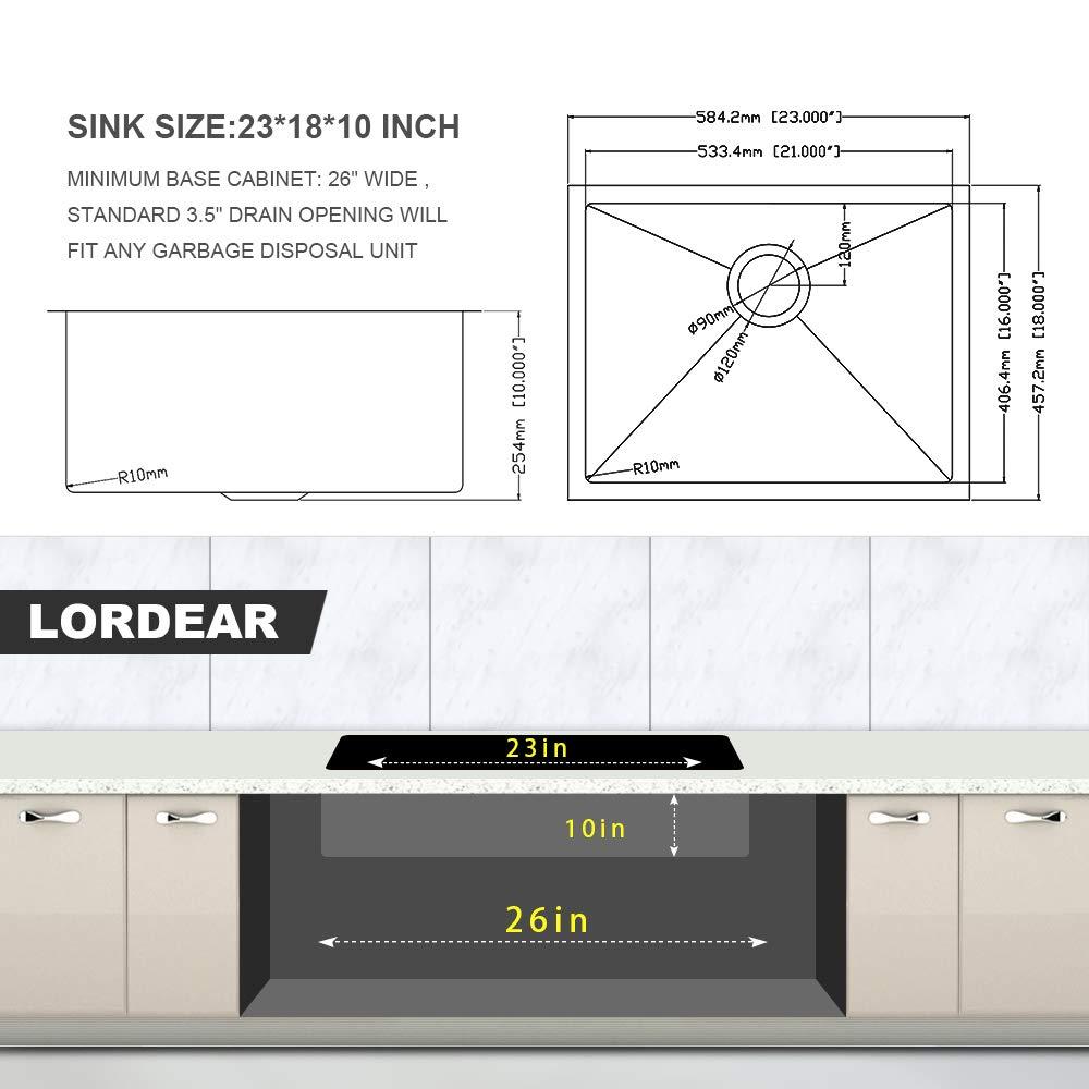 Lordear Undermount Kitchen Sinks 23 inch Small Undermount Bar Sink,16-Gauge Stainless Steel Single Bowl Bar Prep Kitchen Sink One Basin 23x18x10 Inch Handmade