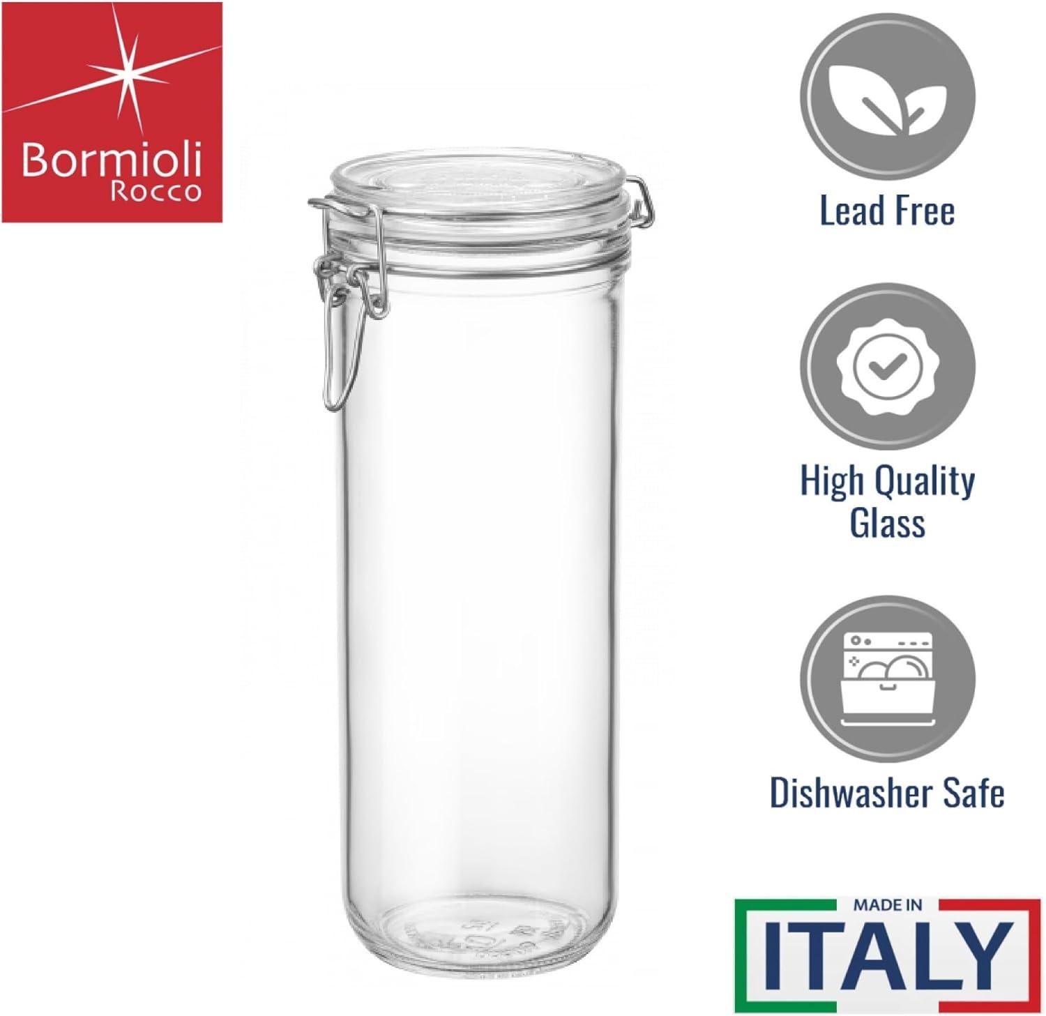 Bormioli Rocco Fido Cylinder 50.75 oz Airtight Jar (Set of 2) - BPA-Free Glass Ingredient Container - Ideal for Canning, Fermentation, Pantry Organization, Kitchen Storage - Dishwasher & Food Safe