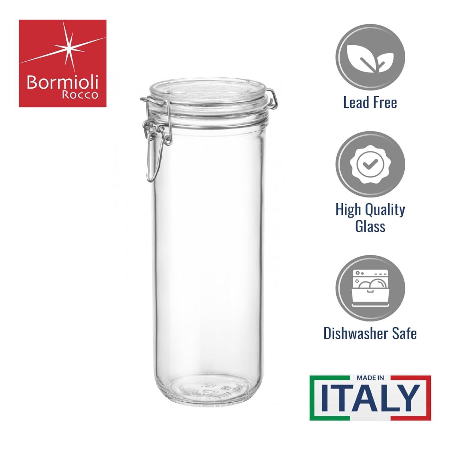 Bormioli Rocco Fido Cylinder 50.75 oz Airtight Jar (Set of 2) - BPA-Free Glass Ingredient Container - Ideal for Canning, Fermentation, Pantry Organization, Kitchen Storage - Dishwasher & Food Safe