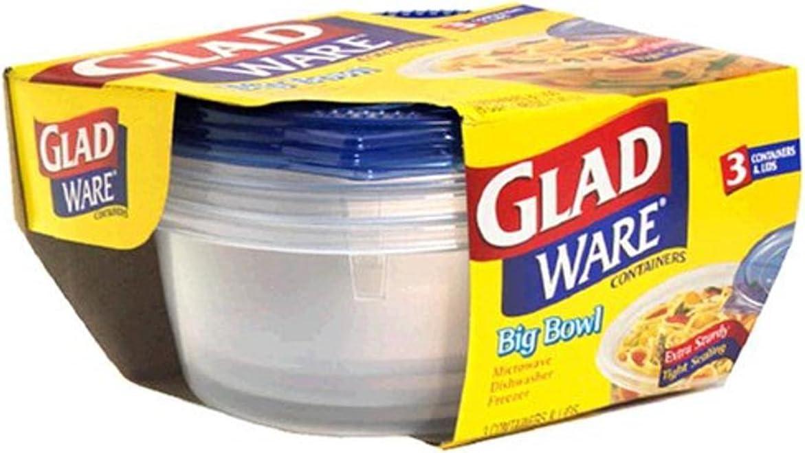 GladWare 48 oz Round Plastic Bowls with Lids, Set of 3