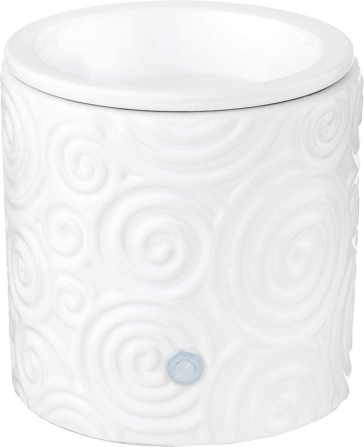 White Swirl Ceramic Candle Warmer Electric with Safety Timer | Automatic Plug in Fragrance Warmer for Scented Wax Melts, Cubes, Tarts | Air Freshener Set for Home Décor, Office, and Gifts