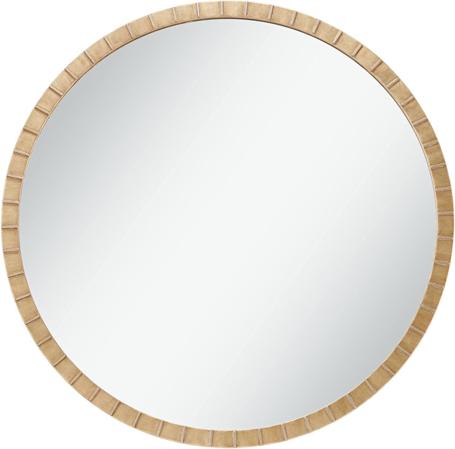 Uttermost Gracia Round Vanity Decorative Wall Mirror Modern Warm Gold Leaf Tiled Iron Frame 34" Wide for Bathroom Bedroom Living Room Home Office