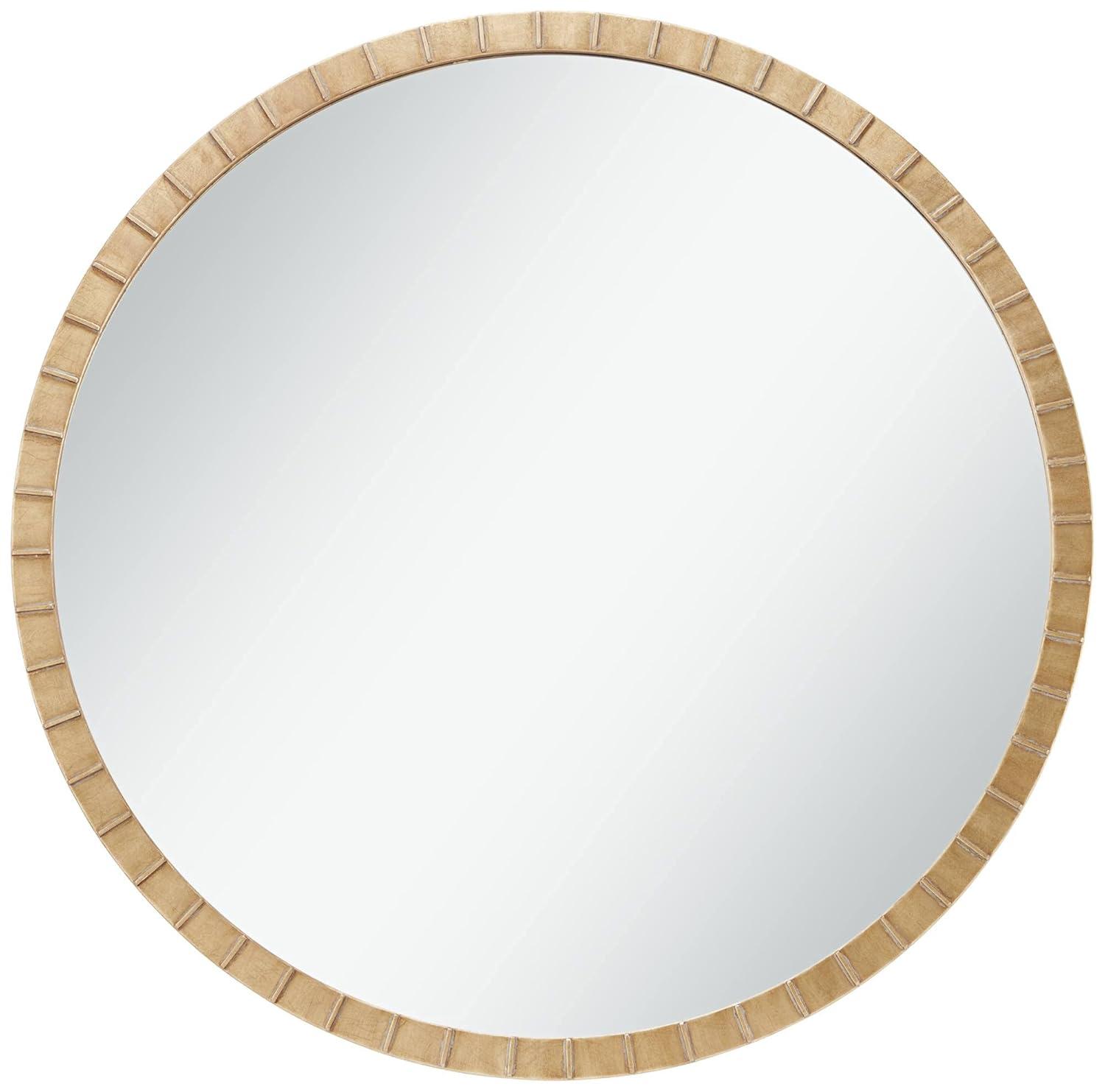 Uttermost Gracia Round Vanity Decorative Wall Mirror Modern Warm Gold Leaf Tiled Iron Frame 34" Wide for Bathroom Bedroom Living Room Home Office