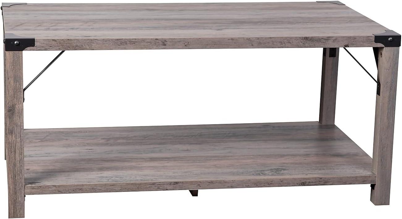 Gray Wash Modern Farmhouse 2-Tier Engineered Wood Coffee Table