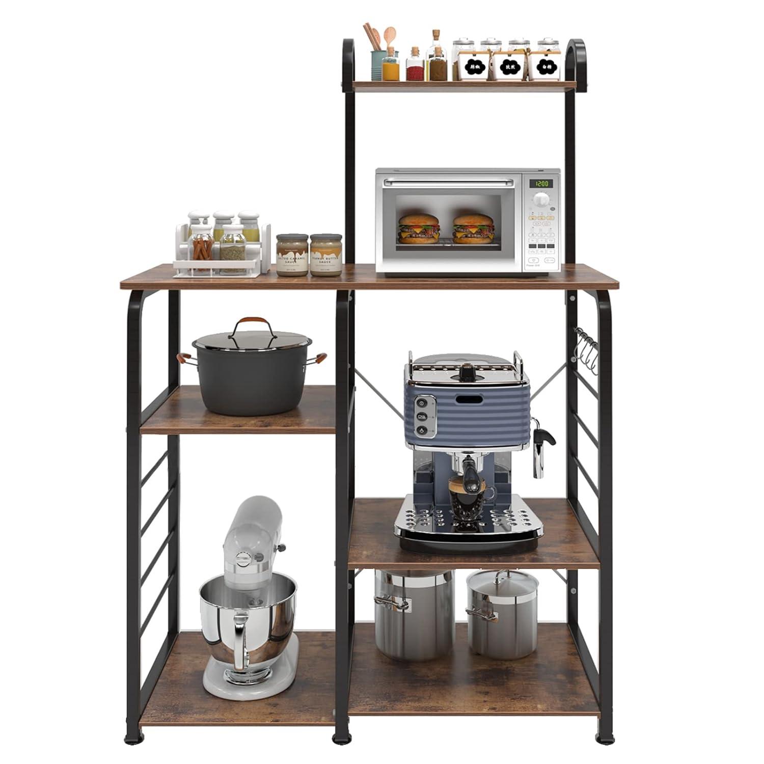 DlandHome Microwave Cart Stand 35.4 inches, Kitchen Baker's Rack Utility Storage Shelf Microwave Stand 3-Tier x 3-Tier for Spice Rack Organizer Workstation Shelf, Vintage
