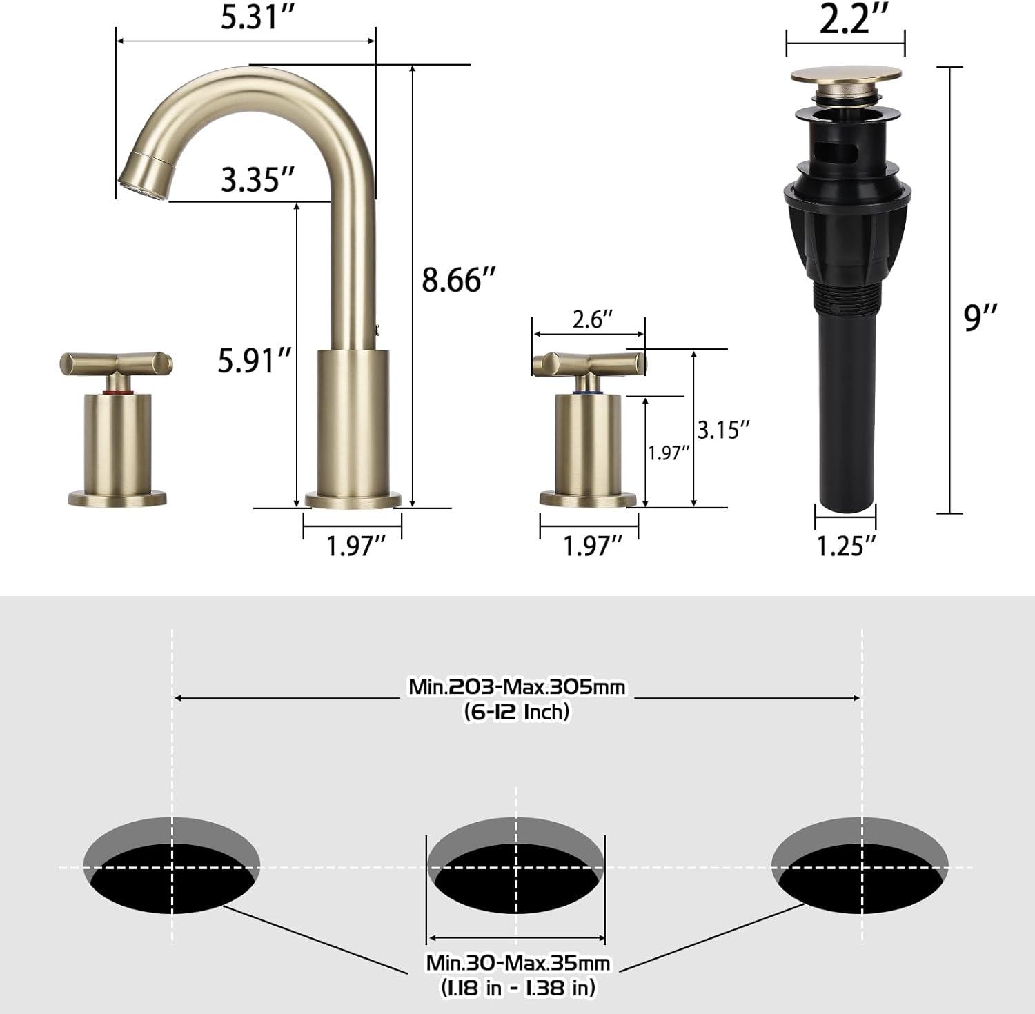 Brushed Gold Stainless Steel 8-Inch Widespread Bathroom Faucet